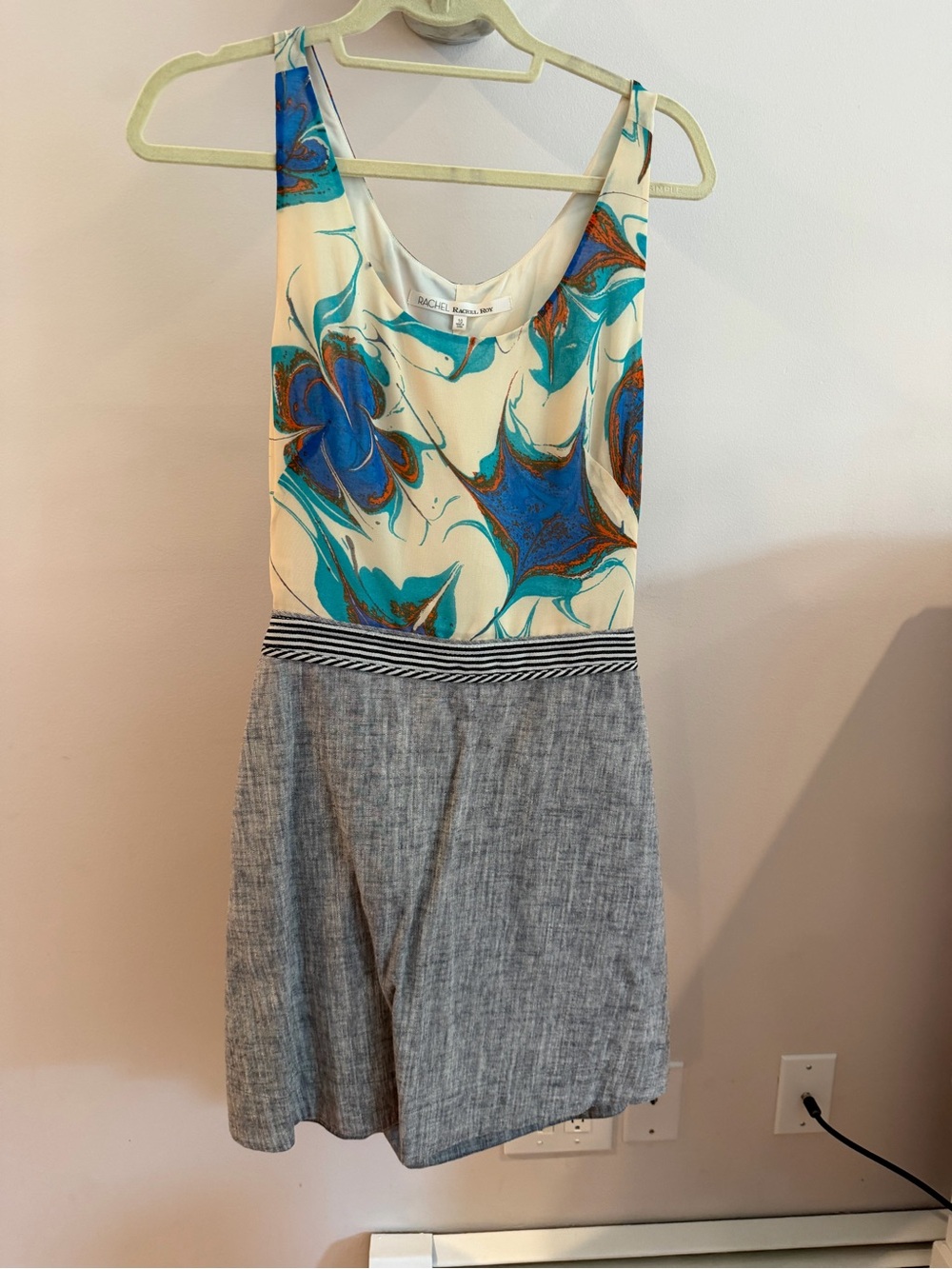 RACHEL Rachel Roy Cream Dress with Blue and Teal Swirl Print